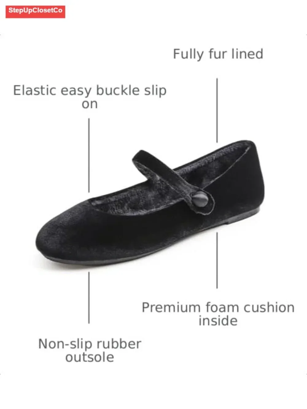 Women's Mary Jane Flats Round Toe Easy Buckle Slip On Elastic Low Heel